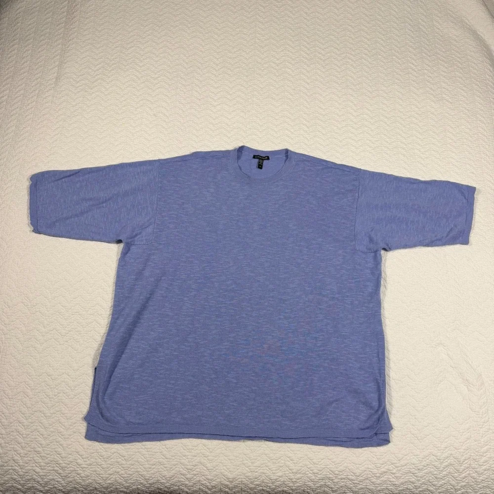 Eileen Fisher Knit Top Women's‎ L Blue Quiet Luxury Organic Linen Cotton EUC